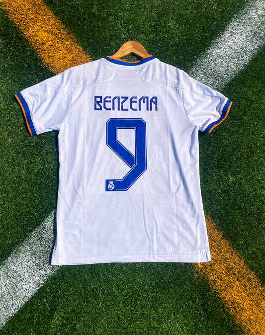 Real Madrid 2021–2022 Home Jersey – Benzema #9 Champions League Champions Shirt - Five Of Cups Official