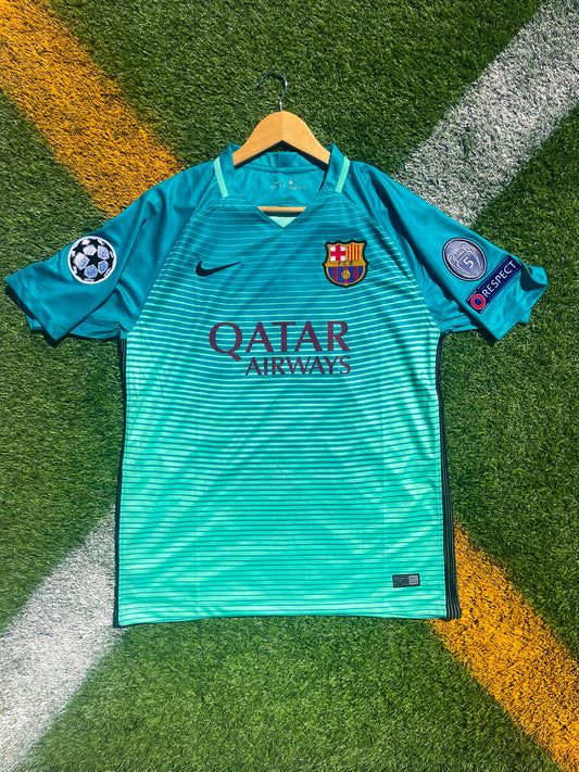FC Barcelona 2016-2017 Third Jersey – Neymar Jr #11 Light Teal Champions League Vintage Football Shirt - Five Of Cups Official