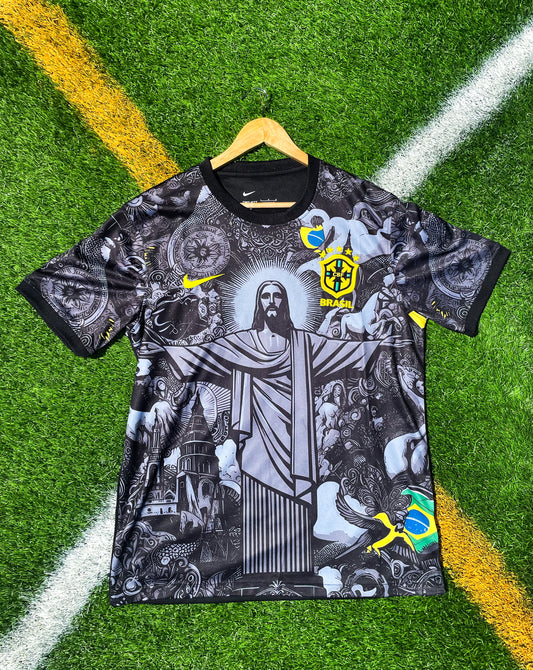 Brazil 2024 Christ the Redeemer Concept Jersey – Black Limited Edition Cultural Tribute Kit - Five Of Cups Official