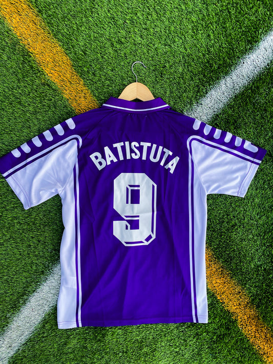 Fiorentina 1999-2000 Home Batistuta #9 Vintage Toyota Soccer Jersey – Retro La Viola Classic - Five Of Cups Official