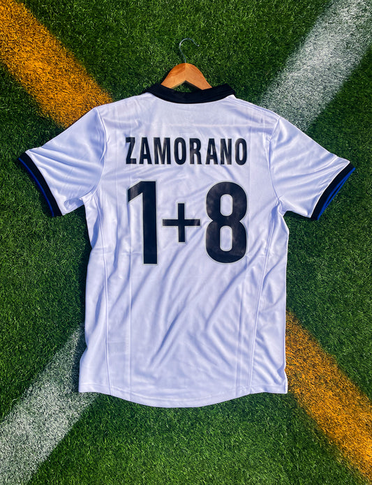 Inter Milan 1998-99 Away Zamorano 1+8 Special Edition Vintage Soccer Jersey – Rare Nerazzurri White Classic - Five Of Cups Official