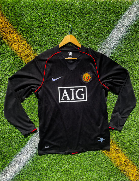 Manchester United 2007–2008 Away Jersey Ronaldo #7 – Black AIG Vintage Nike Football Shirt - Five Of Cups Official