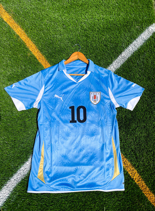 Uruguay 2010 Home Diego Forlán #10 & Luis Suárez #9 Legendary World Cup Vintage Jersey - Five Of Cups Official