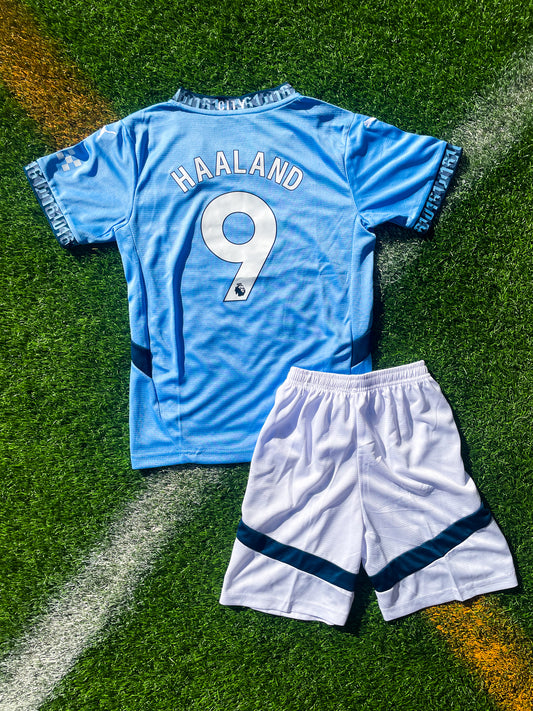 Manchester City 2024–25 Home Jersey for Kids Haaland #9 – Sky Blue Etihad Youth Soccer Kit - Five Of Cups Official