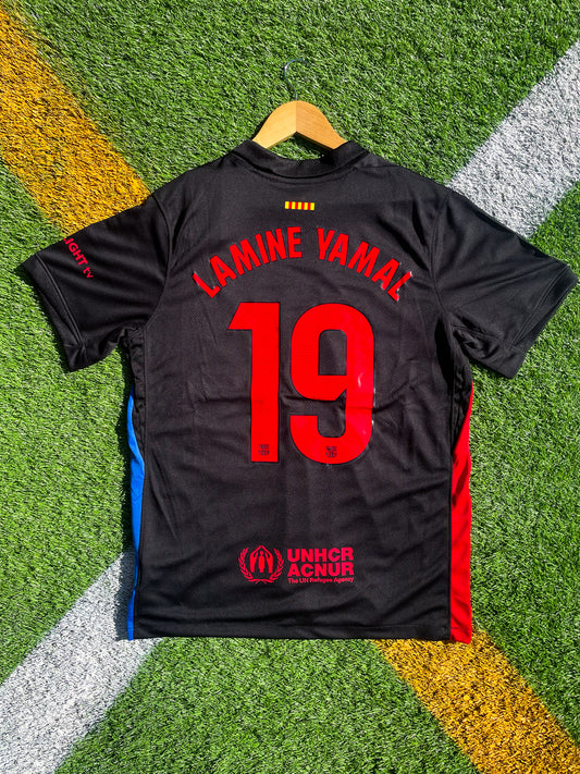 Barcelona 2024-2025 Away Jersey Lamine Yamal #19 Black Vintage-Inspired Football Shirt - Five Of Cups Official