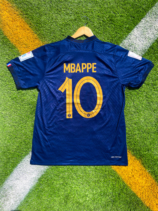 France 2022 Home Mbappé #10 Iconic World Cup Final Soccer Jersey – Modern Nike Blue Football Kit with French Crest - Five Of Cups Official