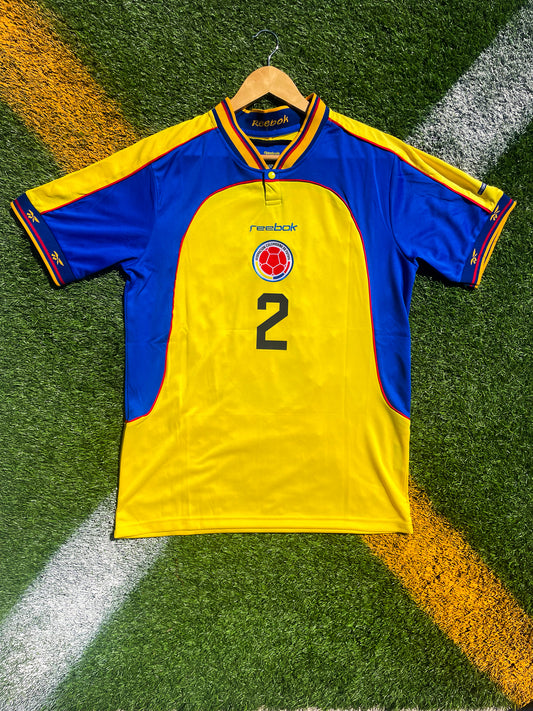 Colombia 2001 Home Córdoba #2 Vintage Jersey – Copa América Champions Throwback Kit by Lotto - Five Of Cups Official