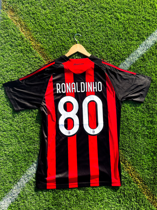 AC Milan 2008-09 Home Ronaldinho #80 Vintage Bwin Soccer Jersey – Retro Rossoneri Classic - Five Of Cups Official