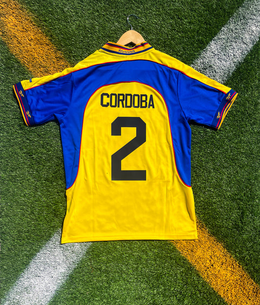 Colombia 2001 Home Córdoba #2 Vintage Jersey – Copa América Champions Throwback Kit by Lotto - Five Of Cups Official