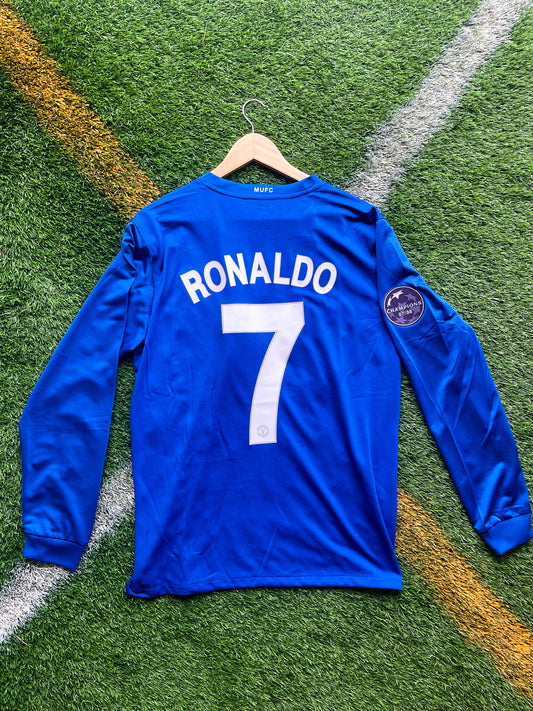 Manchester United 2007–2008 Third Jersey Ronaldo #7 – Blue AIG Vintage Nike Football Shirt - Five Of Cups Official
