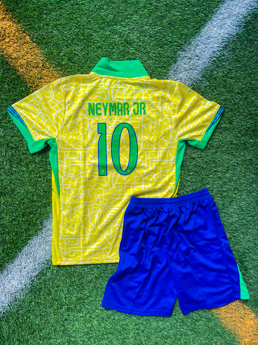 Brazil 2024 Home Neymar Jr #10 Kids Copa America Soccer Jersey – Official Nike Youth Kit in Classic Yellow and Green - Five Of Cups Official