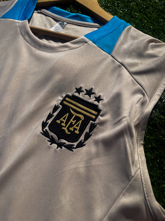 Argentina 2024/25 Away Exclusive Training Vest – Beige Sleeveless Kit with Premium Performance Design - Five Of Cups Official