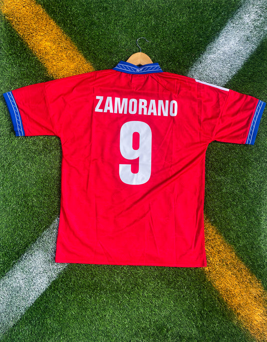 Chile 1998 Home Zamorano #9 Vintage World Cup Jersey – Classic Red Retro Shirt by Reebok - Five Of Cups Official