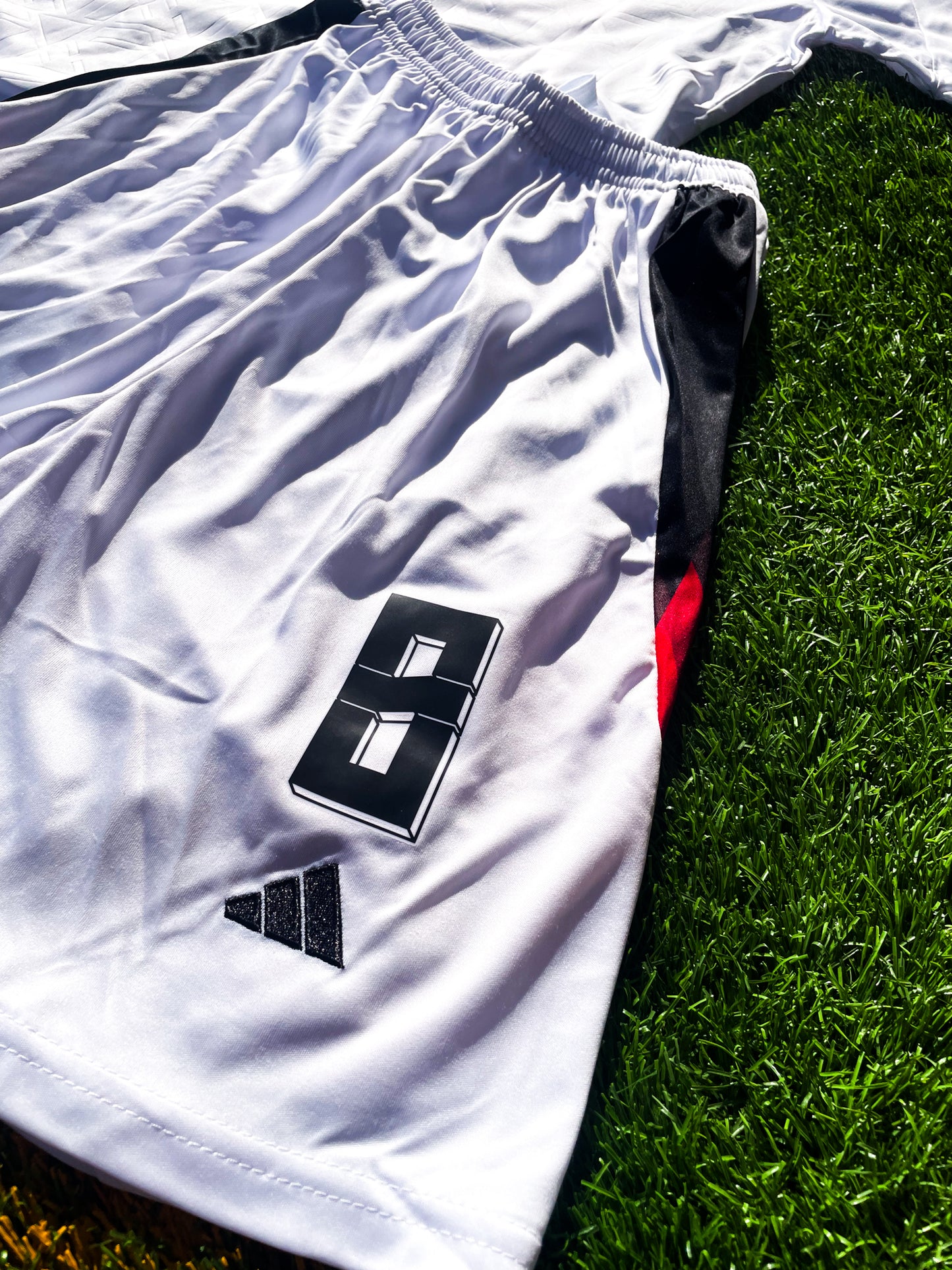 Close-up of Adidas logo and DFB crest on chest