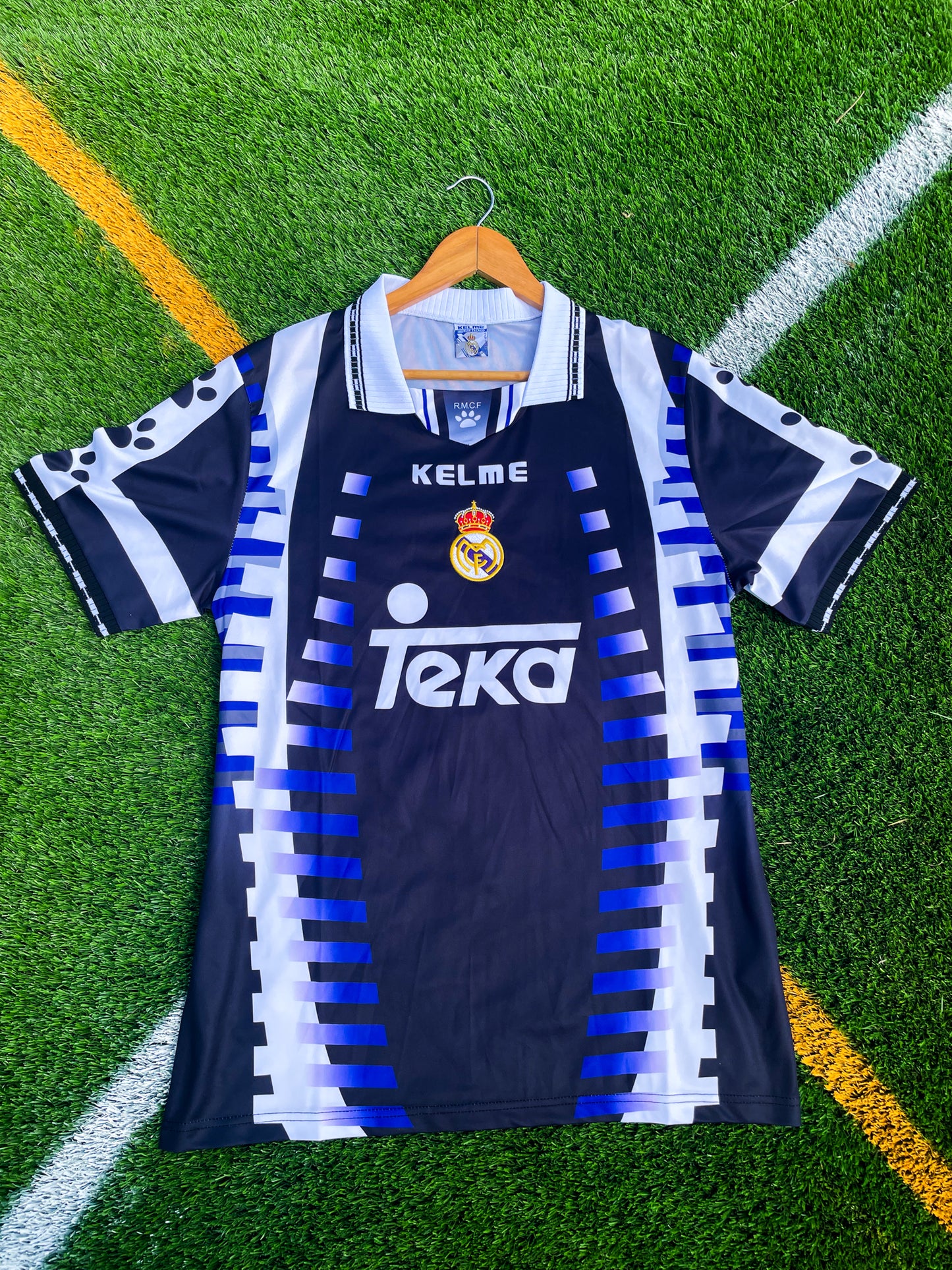 Front view of Real Madrid 1998 third purple Kappa jersey with Teka sponsor