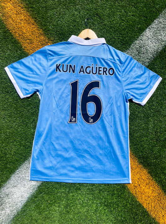 Manchester City 2016 Home Jersey Aguero #16 – Sky Blue Etihad Retro Football Shirt - Five Of Cups Official
