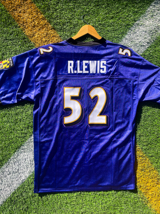 Baltimore Ravens 2000 Ray Lewis #52 Retro NFL Jersey – Purple Throwback - Five Of Cups Official