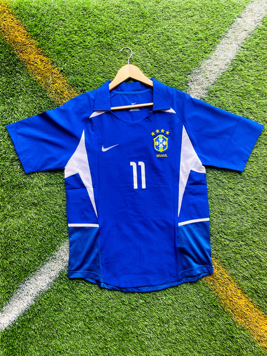 Brazil 2002 Away Ronaldinho #11 Vintage World Cup Champions Soccer Jersey – Retro Seleção Football Kit - Five Of Cups Official
