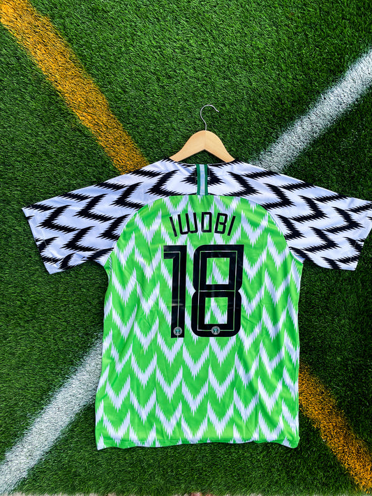 Nigeria 2018 Home Iwobi #18 Unique Soccer Jersey – Iconic Super Eagles Zig-Zag Kit by Nike - Five Of Cups Official