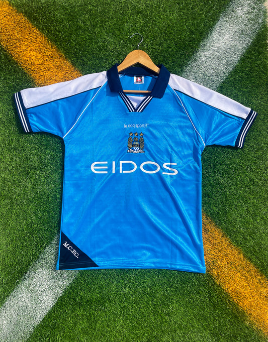 Manchester City 1999–2000 Home Jersey Weah #22 – Sky Blue Retro Premier League Football Shirt - Five Of Cups Official