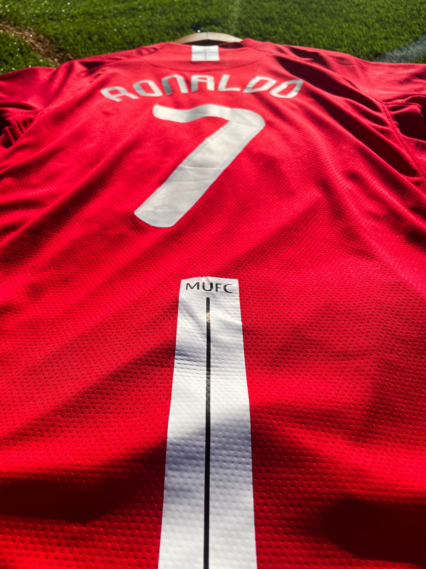 Manchester United 2007-2008 Home Ronaldo #7 Vintage AIG Champions League Soccer Jersey - Five Of Cups Official