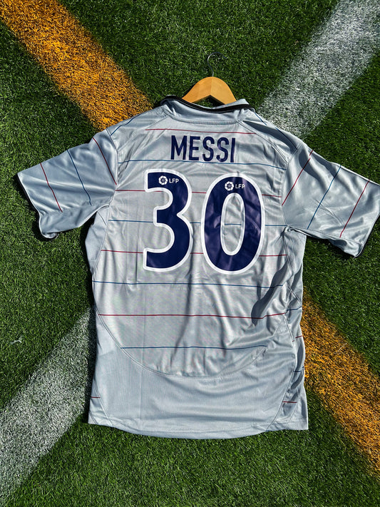 FC Barcelona 2003-2004 Away Jersey – Messi #30 Grey Debut Retro Vintage Football Shirt - Five Of Cups Official