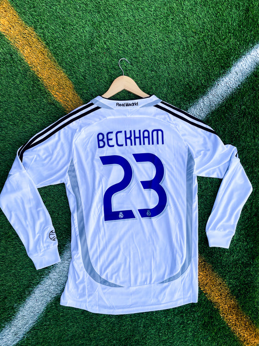 Real Madrid 2006–07 Home Jersey – Beckham #23 Long Sleeve Vintage Shirt - Five Of Cups Official