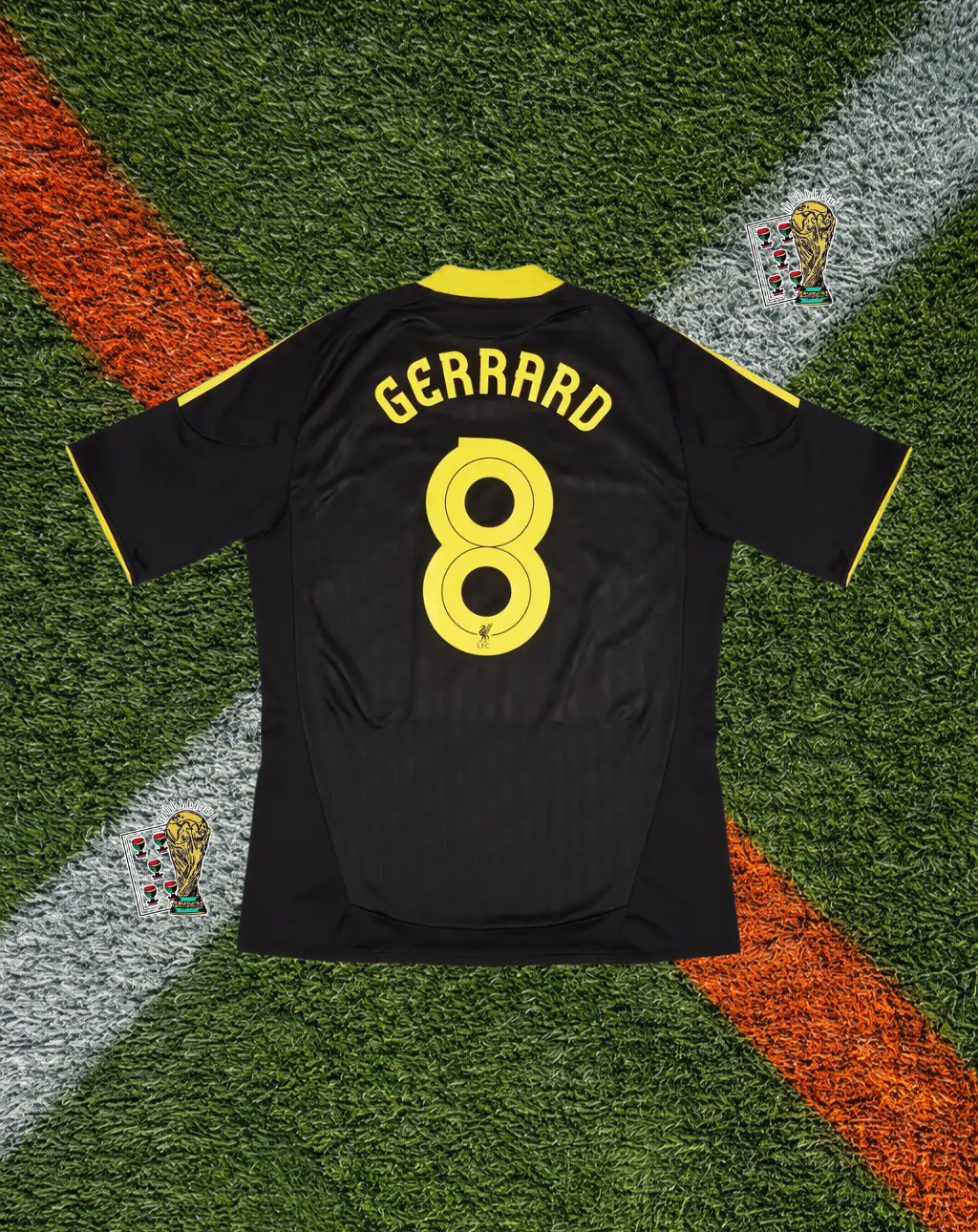 Liverpool FC 2010–11 Third Gerrard #8 – Adidas Black & Yellow Retro Football Shirt Standard Chartered Vintage