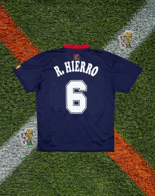 Spain 1996 Away Jersey –R. Hierro #6- Navy Blue Base EURO 96 Edition