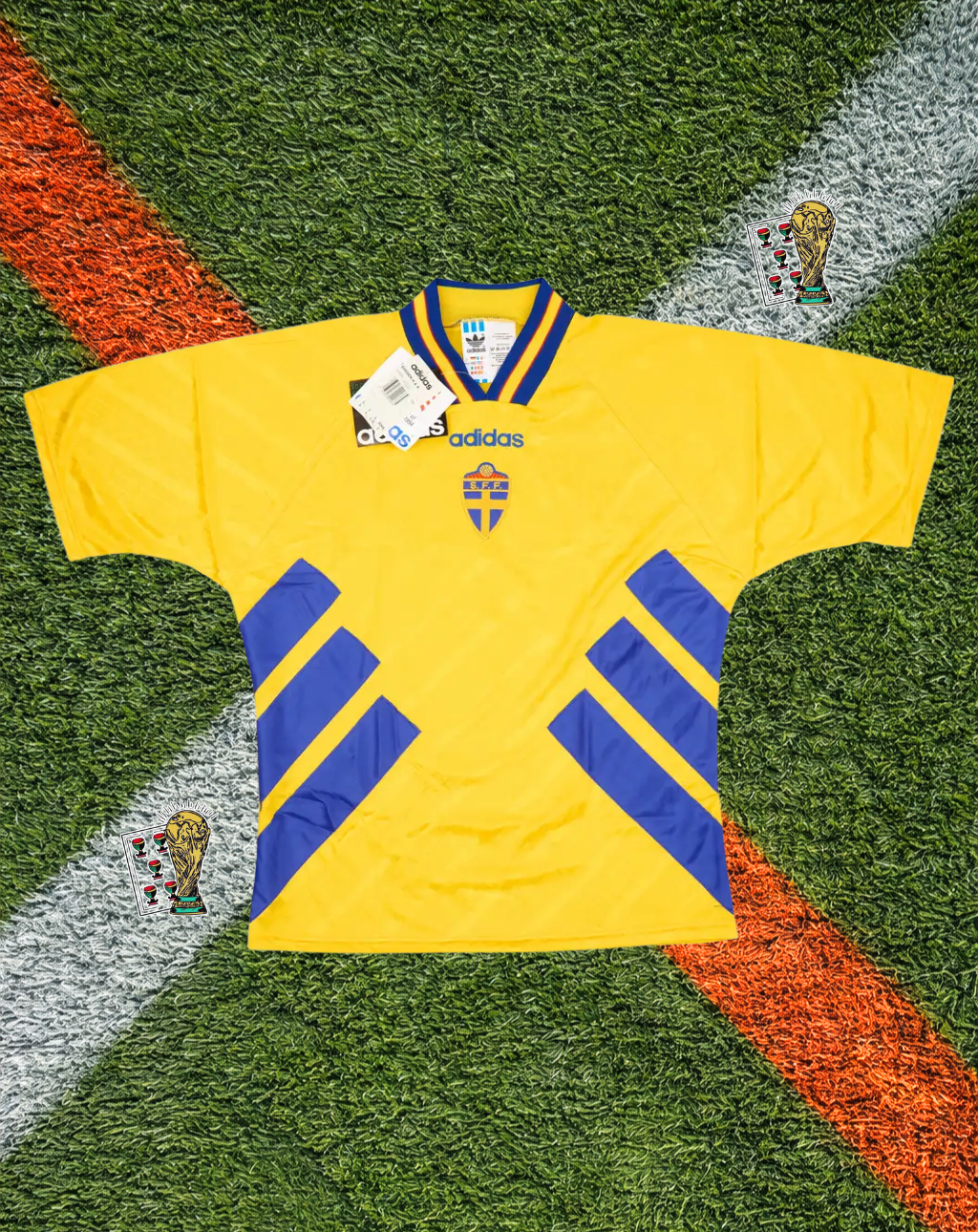 Sweden Home Away Jersey – World Cup USA Edition - Classic Yellow Three-Stripe Torso V-Neck