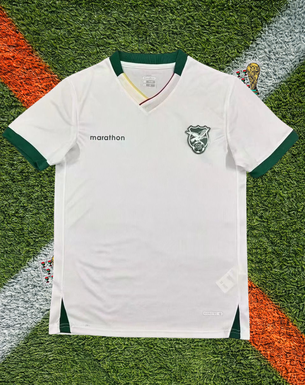 Product Title: Bolivia National Team - 2026 - Away - Marathon Clean White Textured Body Tricolor Accent Trim