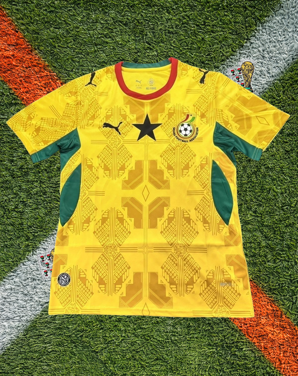 Ghana 2026 Away Jersey - Vibrant Yellow Tonal Kente Graphic Black Star Crew-Neck- World Cup Edition