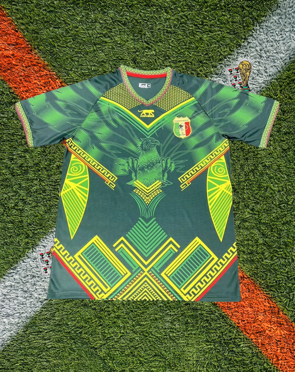 Mali 2026 Away Jersey - Airness Midnight Black Traditional Dashiki Graphic V-Neck
