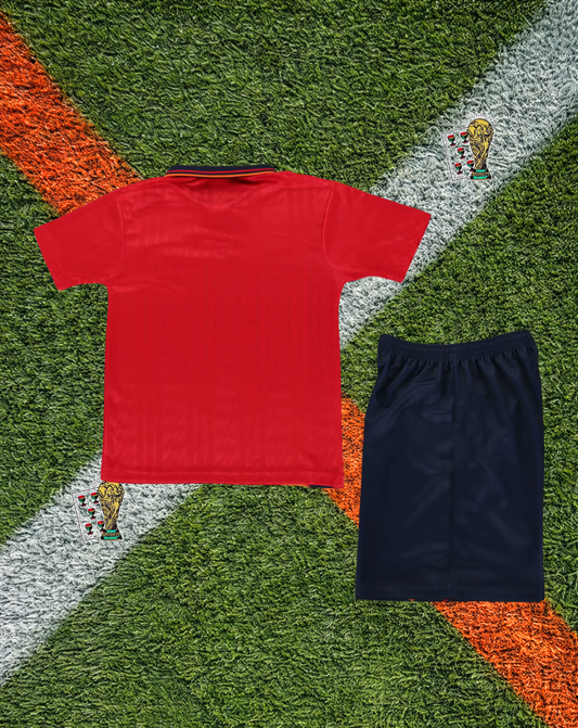 Spain 1994 Home Jersey Three Stripes Diamond Side Panel Crossover Polo- Kids edition