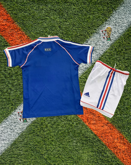 France 1998 Home Retro World Cup Champions Soccer Jersey – Vintage Kids Edition