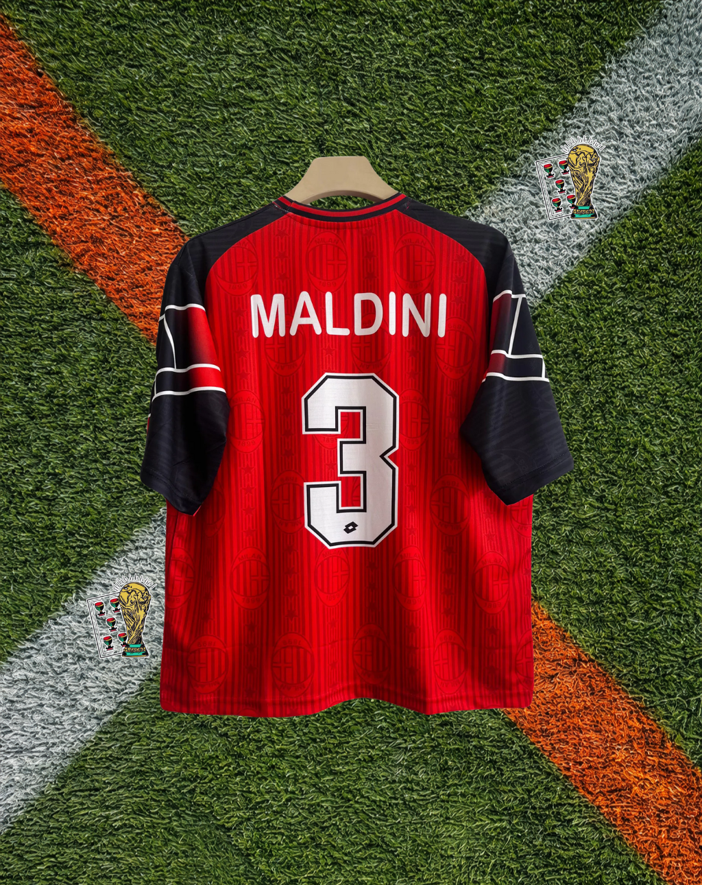 AC Milan 1997–98 Third Jersey –Ganz #36- AC Milan 1997–98 Third Jersey – Maldini #3- Rare Lotto Red Kit