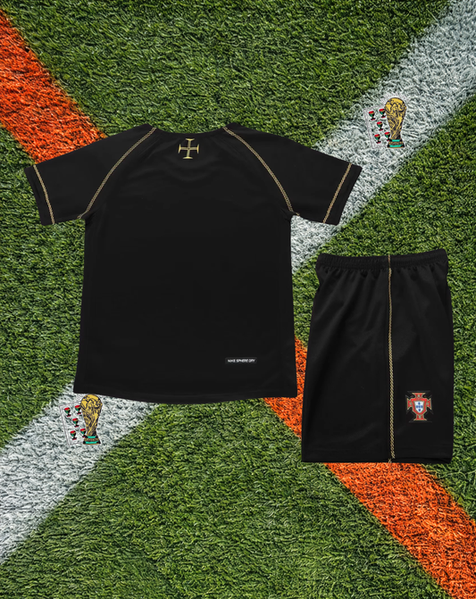 Portugal 2006 Awa6 Jersey –Portugal National Team - 2006 - Retro Away - N/A - Nike Stealth Black Metallic Gold Trim V-Neck- Kids Edition