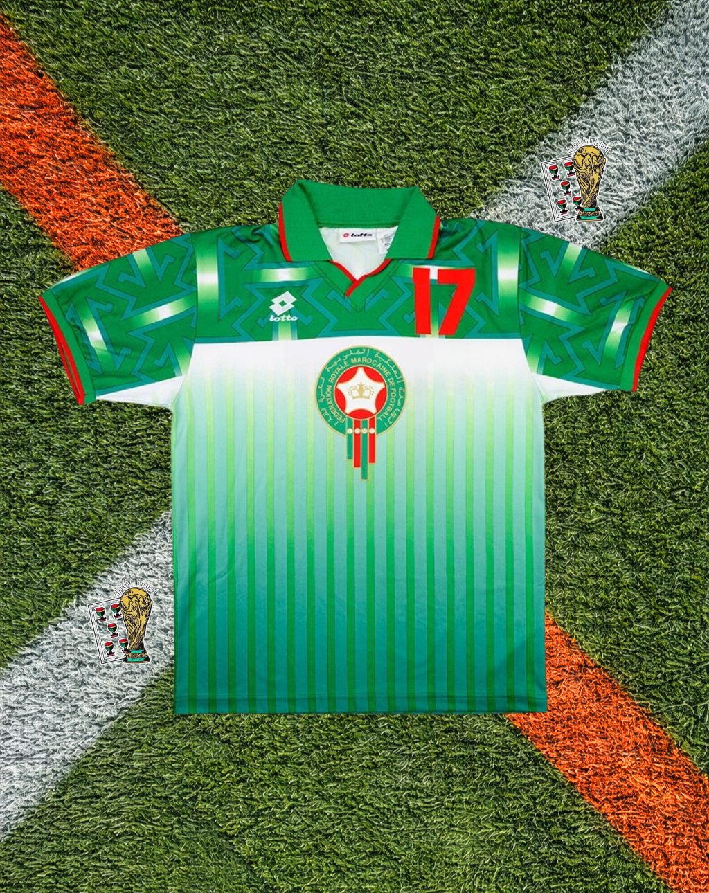 Morocco 1994/1995 Away -Lotto Gradient Green Geometric Mosaic Polo V-Neck