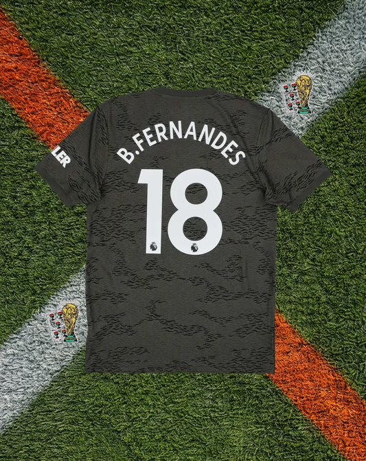Manchester United 2020–21 Away B. Fernandes #18 – Adidas Black Retro Football Jersey Chevrolet Vintage