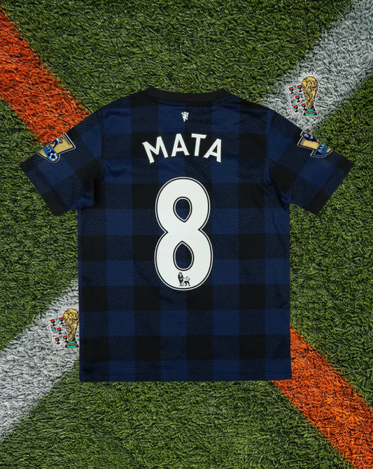Manchester United 2013–14 Away Mata #8 – Nike Blue Checkered Retro Football Shirt AON