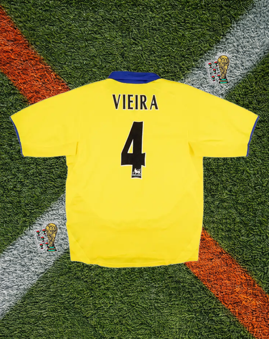 Arsenal 2003–05 Away Vieira #4 – Nike Yellow & Blue Classic Football Shirt O2 Vintage