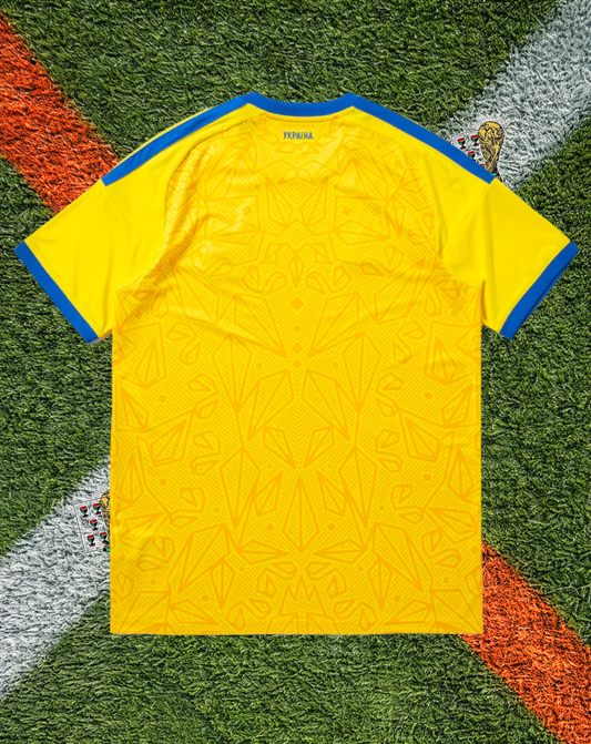 Ukraine 2026 Home Jersey –Vibrant Yellow Electric Blue Accent Geometric Knit Crew Neck