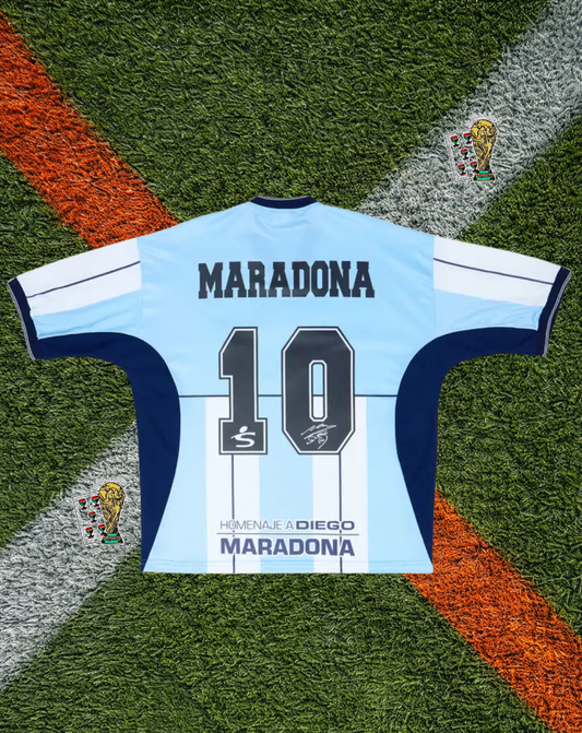 Argentina 2001 Testimonial Maradona #10 – Fila Light Blue & White Tribute Jersey “Homenaje a Diego” Classic Football Shirt