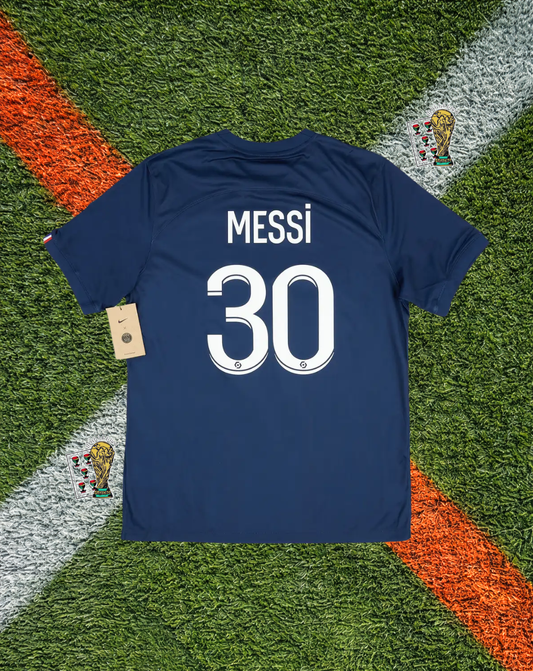 Paris Saint-Germain 2022/23 Home Messi #30 Classic Football Shirt – Navy Central Stripe Qatar Airways PSG Jersey