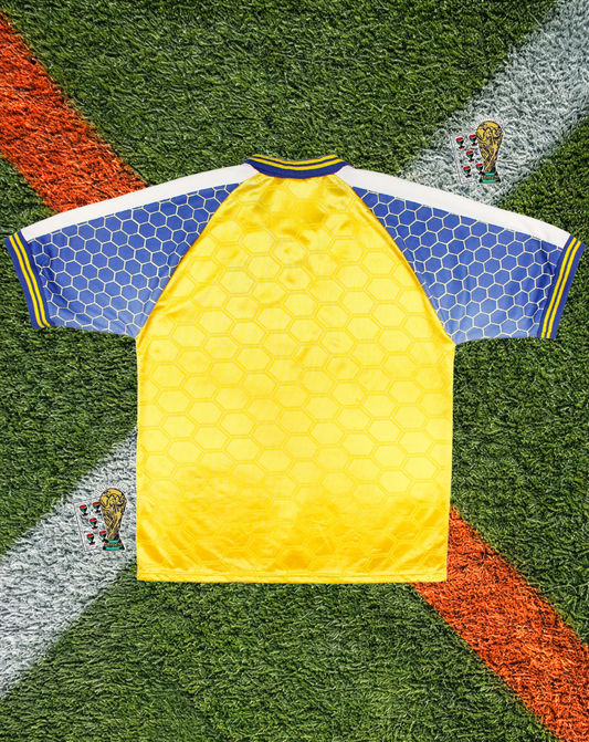 Ukraine 1997/1998 Home Jersey –Sunflower Yellow Honeycomb Pattern Polo V-Neck