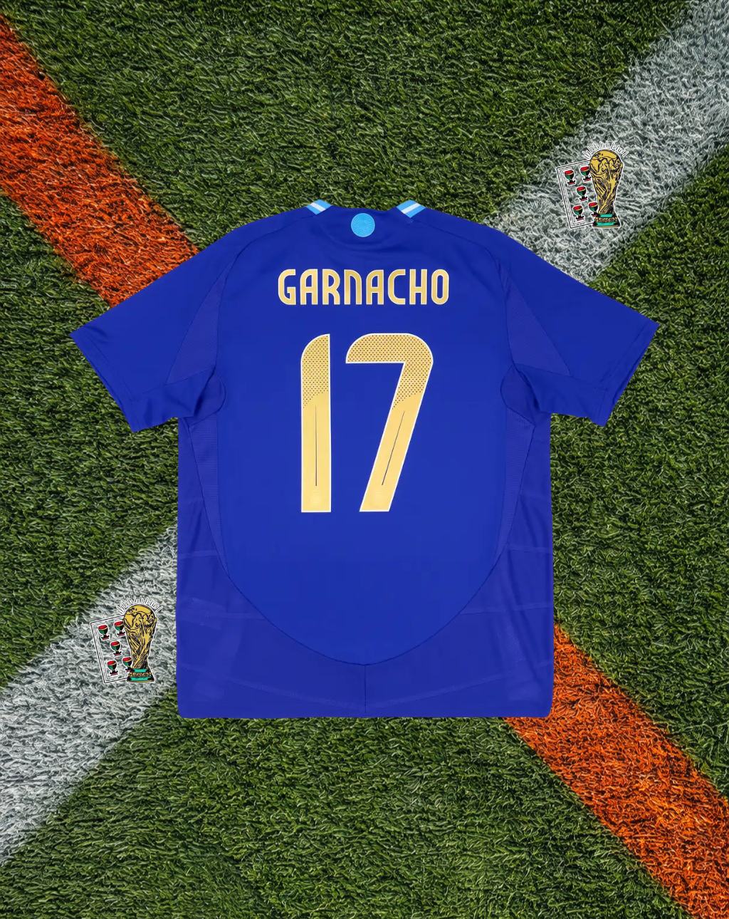 Argentina 2024–25 Away Garnacho #17 – Adidas Blue & Gold World Champions Detailing Classic Football Shirt