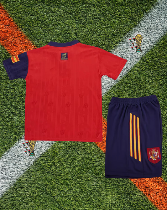 Spain 1996 Home- Vintage Deep Crimson Vertical Crest Ribbed Polo- Kids edition