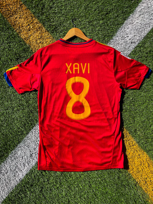 Spain 2010 Home Xavi #8 Retro World Cup Champions Futbol Jersey – Iconic Adidas Kit from a Legendary Victory - Five Of Cups Official