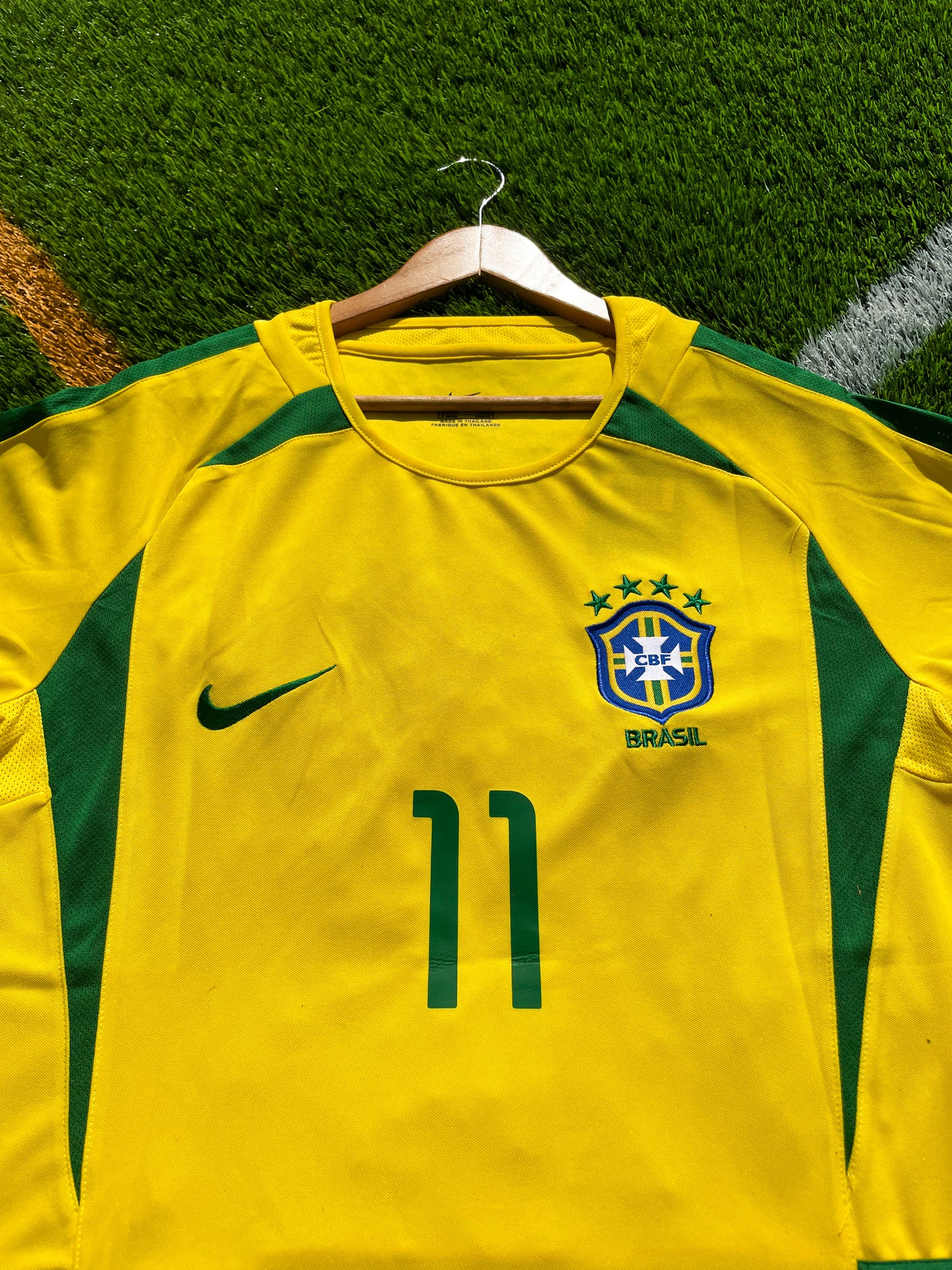 Front view of Brazil 2002 Home Jersey with embroidered CBF crest