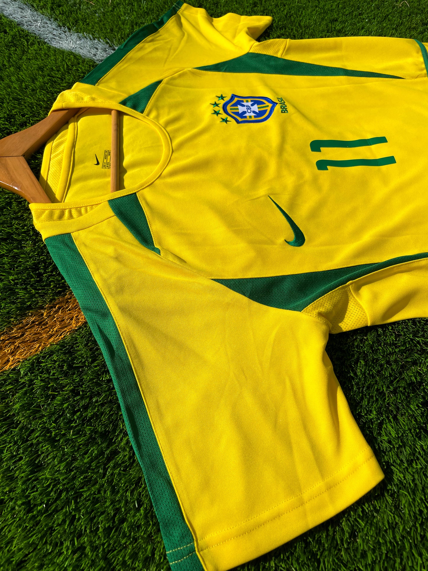 Front view of Brazil 2002 Home Jersey with embroidered CBF crest